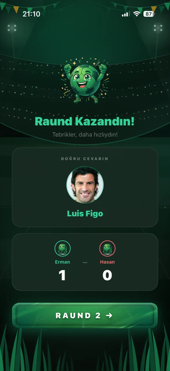 Versatil Quiz ekran görüntüsü: Raund Sonucu